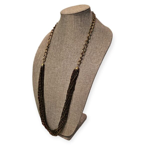 "RetroGlam Brown Delight" Vintage 1980s Multi-stranded Beaded Necklace - Picture 1 of 10